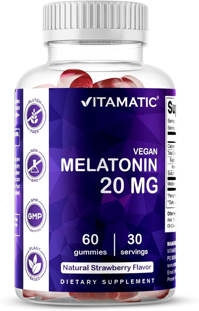 Vitamatic Melatonin 20 mg Gummies for Yetişkinler, 30 Hizmet - 60 Count - Non-Habit Form Supplement Supplement Supplement