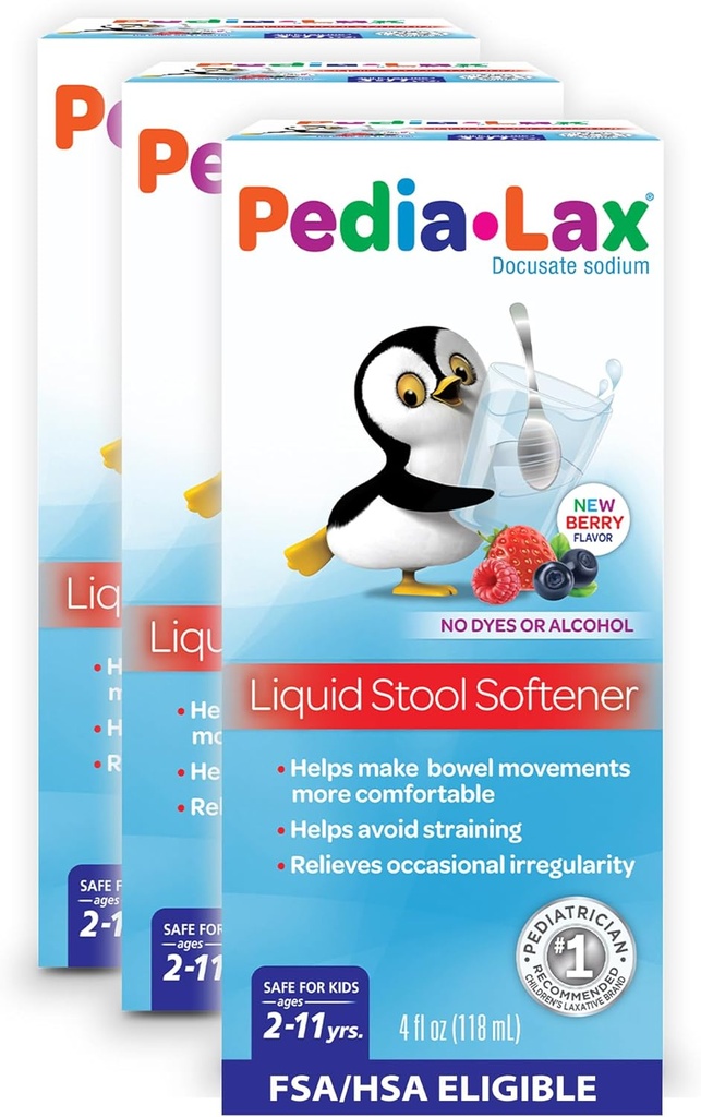 Pedia-Lax Liquid Stool Softener for Kids, Ages 2-11, Berry Flavor, 4 Fl Oz (Pack of 3) Ambalaj değişebilir