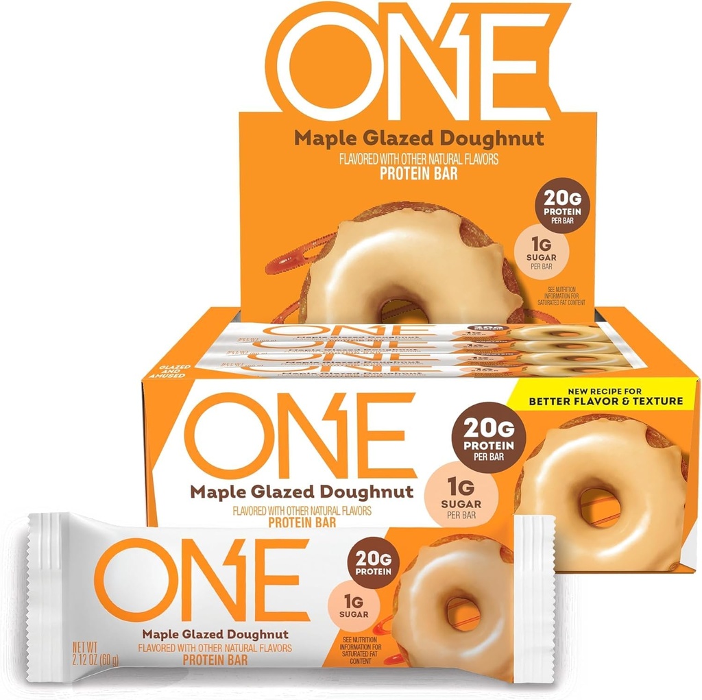 Protein Barları, Maple camlı Doughnut, 20g protein ve 1g Sugar, Pantry Staples, 2.12 oz Count (12)