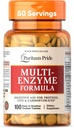 Puritan's Pride Multi-Enzyme Formula, Proteinler, Fatlar ve Carbohidratlar, Digestion ve Sağlıklı Gut Desteği için Diyetsel Tamam, 50 Day Supply, 100 Easy to Swallow Kaplamalar