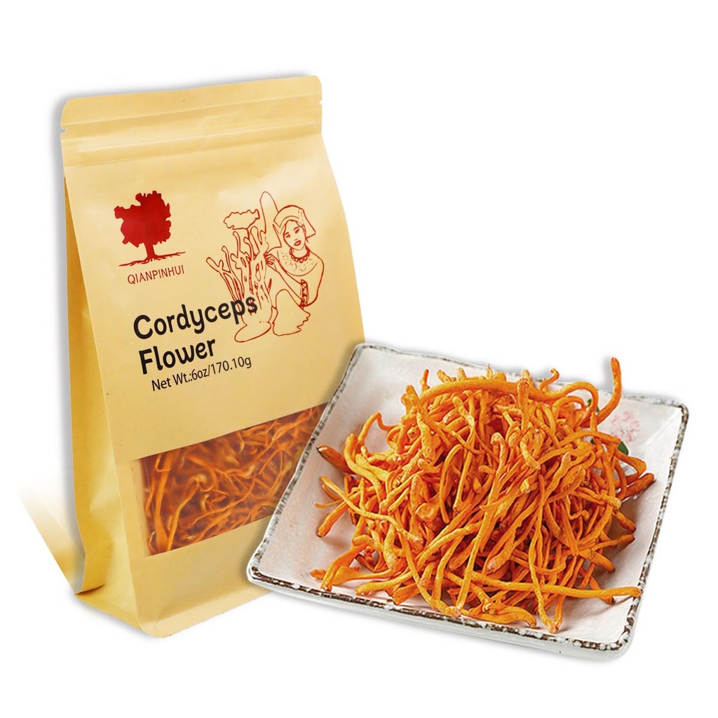 QIANPINHUI Cordyceps Λουλούδι ολόκληρο αποξηραμένο Cordyceps Mushroom 6oz - Βοηθά στη μείωση της κόπωσης, Αυξήστε την ενέργεια για σούπα/ψήσιμο/ψήσιμο/ψήσιμο τροφίμων
