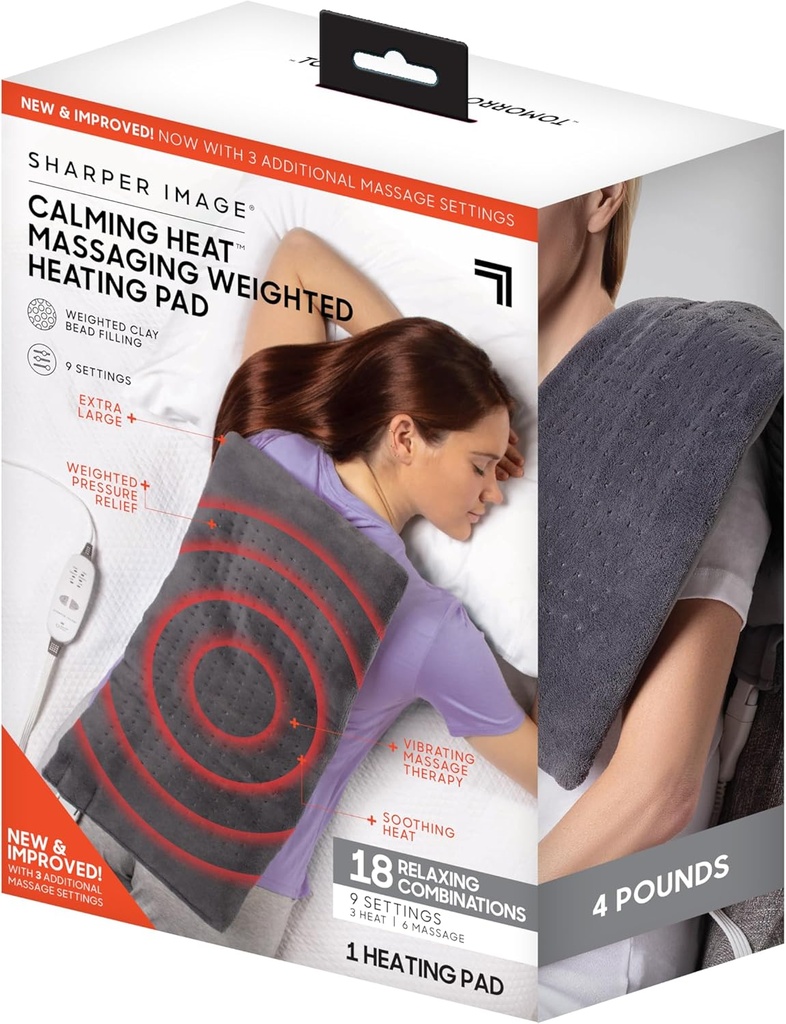 Graming Heat Massaging Kiloed Isıtma Pad by Sharper Image- Kiloed Electric Isıtma Pad with Massaging Titreşimler, 9 Ayarlar- 3 Heat, 6 Masaj- 18 Rahatlama Kombinasyonları, 12" x 24", 4 lbs