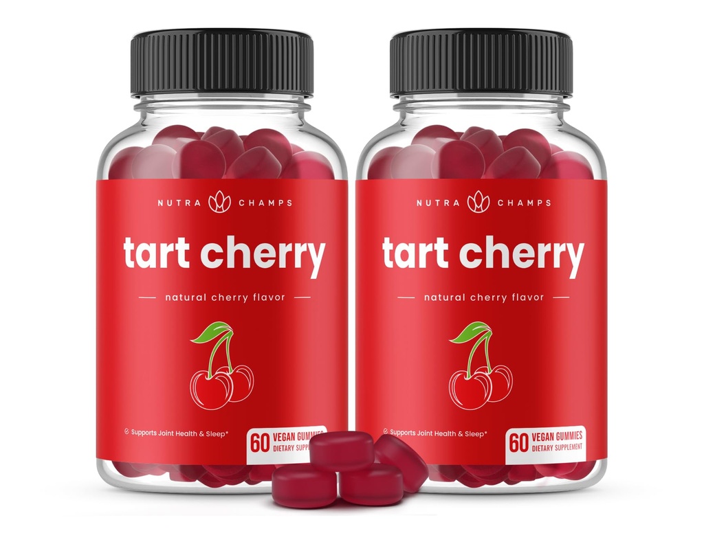 NutraChamps Tart Cherry Gummies - 3000mg Tart Cherry Extract with Celery Seed - Συμπλήρωμα καθαρισμού ουρικού οξέος - Αντιοξειδωτικό, Κοινή άνεση, Ευκαμψία, Ανοσοποιητική Υγεία, Ύπνος - 60 Vegan Gummies (2-Pack)