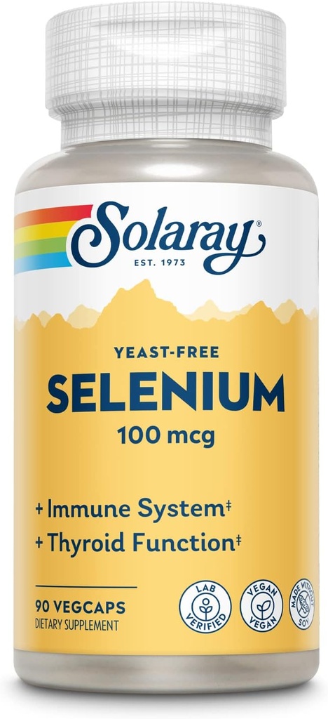 Solaray Yeast Free Selenium 100 Telefon, Sağlıklı Immune & Tiroid Fonksiyonu Desteği, Gelişmiş Aborpsiyon, 90 Serv, 90 VegCaps