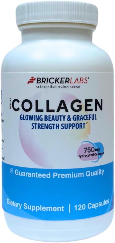 Bricer Labs Collagen για άνδρες και γυναίκες - Τύπος Ι, III Υδρολυμένο Collagen Συμπλήρωμα 750mg, 1 κάψουλα κολλαγόνου Καθημερινή - 120 εξυπηρετήσεις