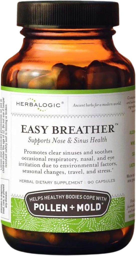 Herbalogic - Easy Breather Herb Κάψουλες - Υποστηρίζει τη μύτη και τον κόλπο Υγεία - Βοηθά υγιή σώματα αντιμετώπιση με γύρη & μούχλα - Με βάση την παραδοσιακή κινεζική Formula Yu Ping Fang San - 90 Cap Count