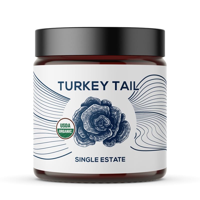 Organik Türkiye Tail Mushroom Toz, Single Estate, Non-GMO - Gut, Enerji, Beyin ve Immune Support - Vegan Mushroom Supplement in a Resealable Glass Jar Jar
