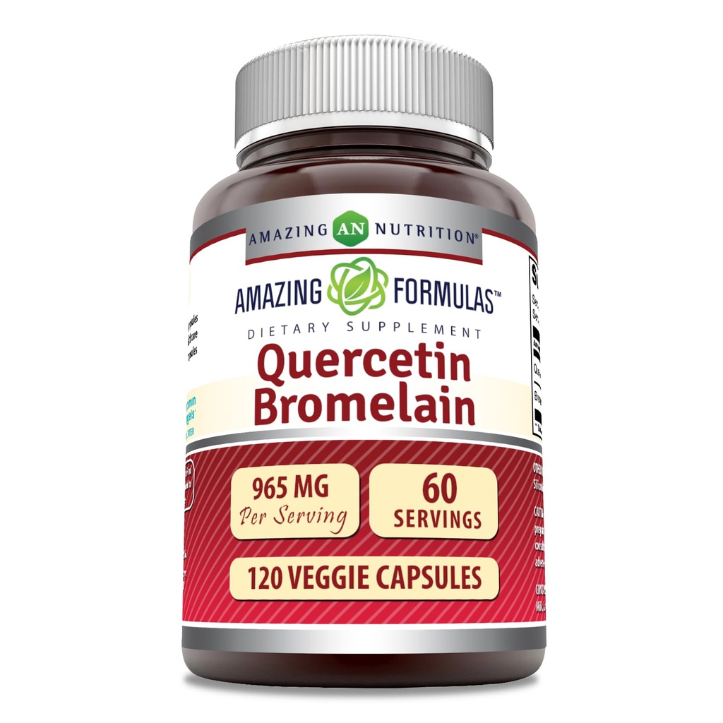 Amazing Formulas Quercetin 800 mg with Bromelain 165 mg, 120 Veggie Capsules Supplement | Non-GMO | Gluten Free | Made in USA