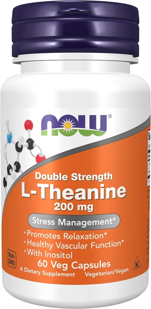 Τώρα Τρόφιμα: L-Theanine Tress Management 200 mg, 60 caps (2 Pack)