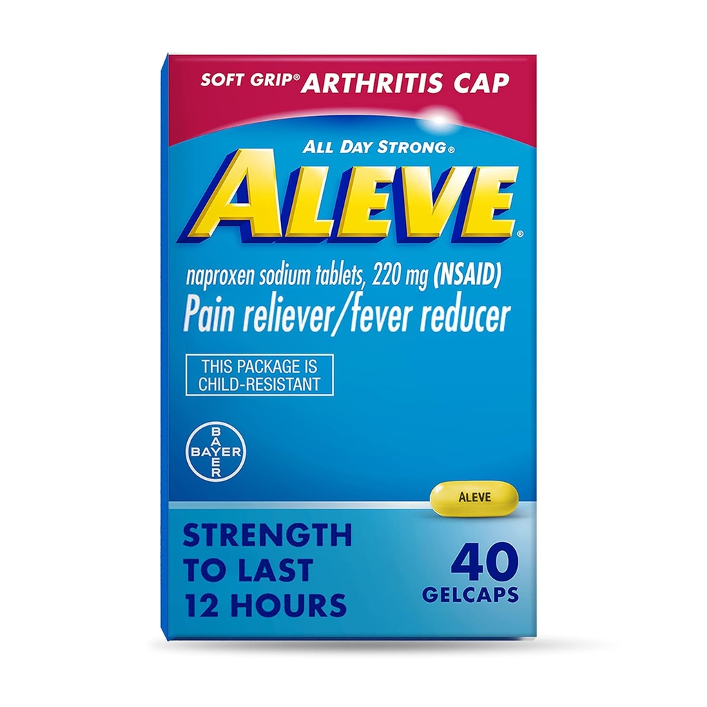 Aleve Gelcaps με Soft Grip® Cap, Νάπροξεν Νάτριο, Παυσίπονο Ιατρική, 40 Count