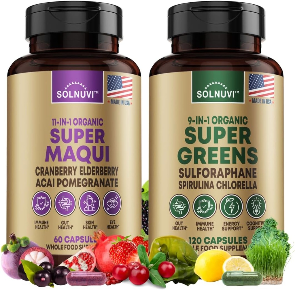 All in One Superfood Sche - Super Maqui Berry & Super Greens - Gut Health, Immune, Skin, Wellness Support - Non GMO, Gluten Free, Vegan Supplements