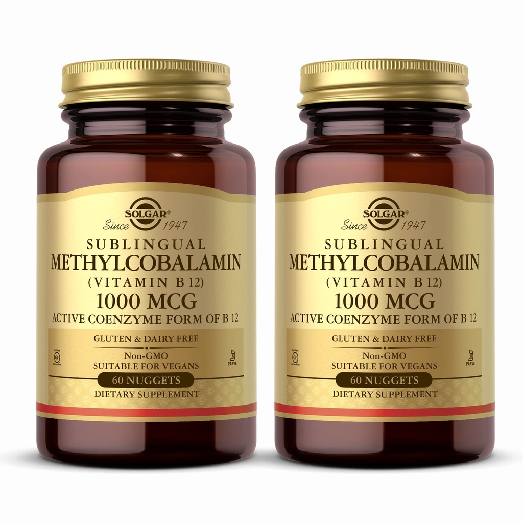 Solgar Torchcobalamin (Vitamin B12) 1000 mcg - 60 Nuggets, 2 Paket - Destek Enerji Metabolism - Non-GMO, Vegan, Gluten Free, Dairy Free, Kosher - 120 Toplam Hizmetler