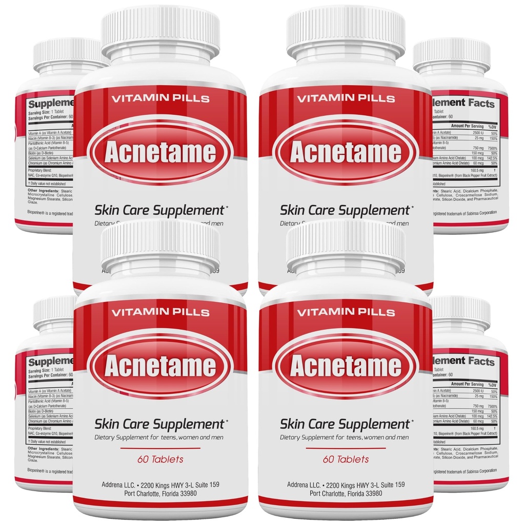 4 Pack- Vitamin Supplements for Acne Treatment- Hormonal Pimple Tablets to Clear Oily Skin for Women, Men, Young, and Yetişkinler