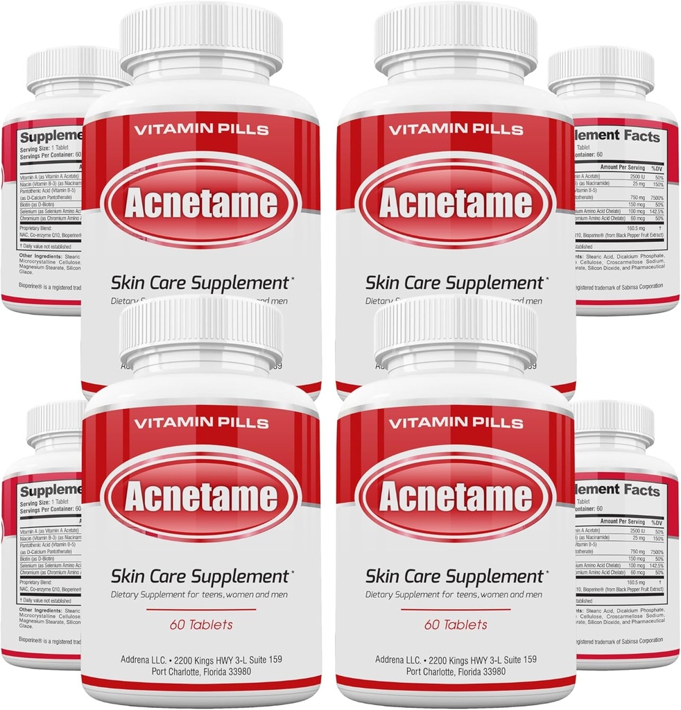 4 Pack- Vitamin Supplements for Acne Treatment- Hormonal Pimple Tablets to Clear Oily Skin for Women, Men, Young, and Yetişkinler