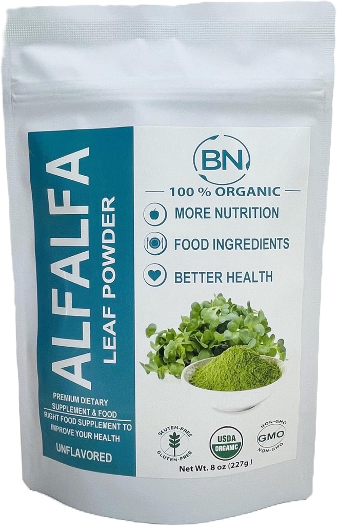 Alfalfa Leaf Powder - Πράσινο Superfood συμπλήρωμα για ποτά, Τσάι, Shakes, Vegan, Χωρίς γλουτένη, Μη ΓΤΟ, Kosher