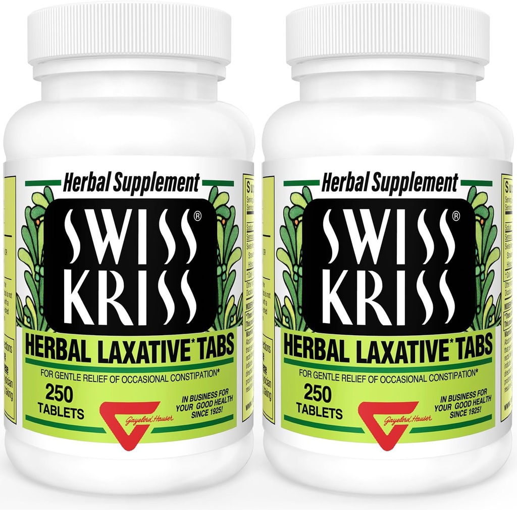 İsviçre Kriss Herbal Laxative Tabletleri, Constipation Relief için Doğal Laxatives, Senna Laxative, 250 tablet, (Pack of 2)