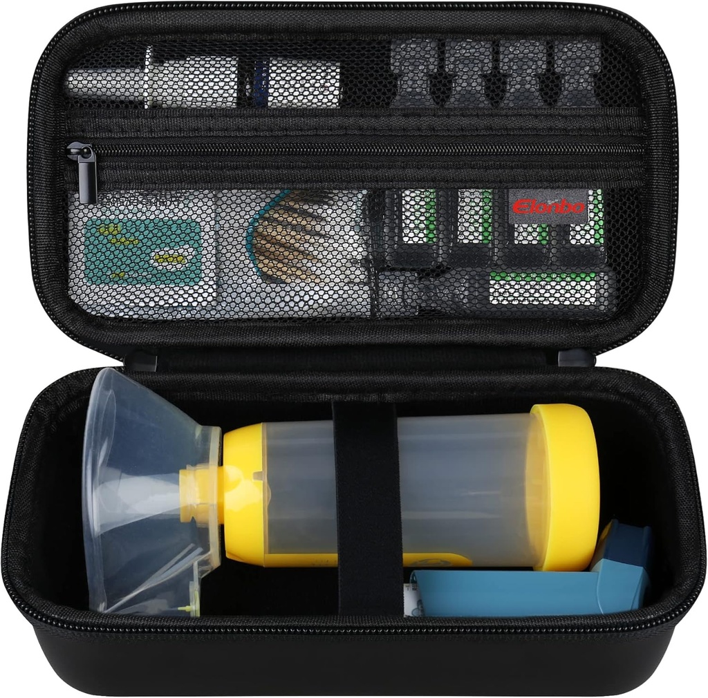 Elonbo Asthma Inhaler, Çocuklar ve Yetişkinler için Inhaler Spacer, Maskeler, Inhalerrec Asthma Travel Organize Bag, Pocket Fits Alerji Meds, Ventolin Inhaler, Black (Case Only)