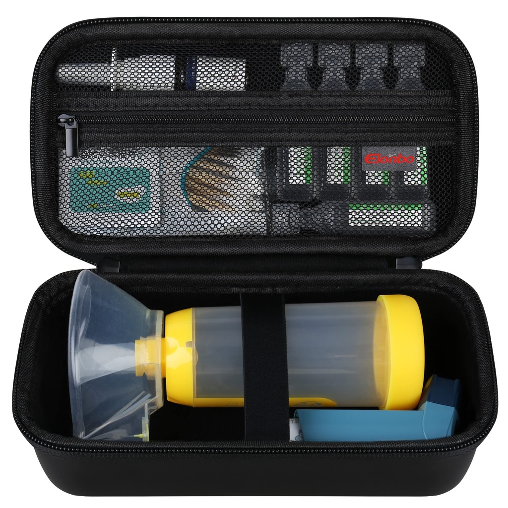 Elonbo Asthma Inhaler, Çocuklar ve Yetişkinler için Inhaler Spacer, Maskeler, Inhalerrec Asthma Travel Organize Bag, Pocket Fits Alerji Meds, Ventolin Inhaler, Black (Case Only)