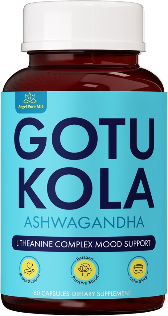 Angel Calm Stres Yardımı Kadınlar ve Erkekler Odak, Mood Support, Natural Energy & Calm, Cortisol Balance + Hızlı Ashwagandha Vitamin B12, Rhodiola Rosea & Lemon Balm – 60 Kont