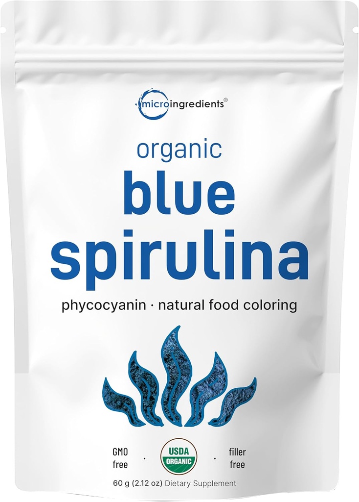 Βιολογική σκόνη μπλε spirulina (εκχύλισμα Phycocyanin), 60 σέρβις - Χωρίς ψαρίλα, 100% πρωτεΐνη Vegan από μπλε-πράσινη άλγη, φυσικός χρωματισμός φωτεινών τροφίμων για smoothies, Ψήσιμο, Ποτά & Μαγειρική