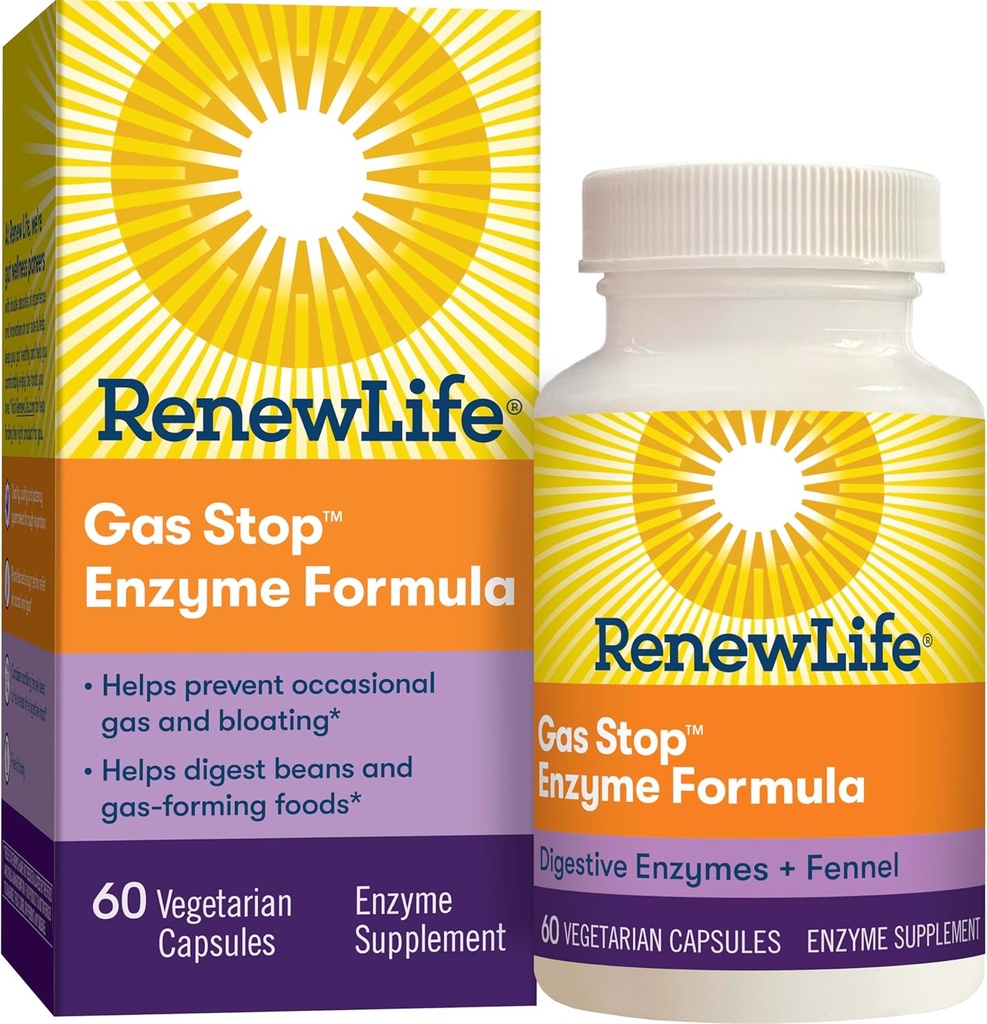 Renew Life Adult Plant-based Enzyme Supplement - Φόρμουλα Ενζύμων Στάσης Αερίου, Dariy Free - 60 Κάψουλες Χορτοφαγικής