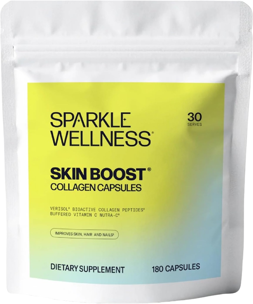 Sparkle Wellness Skin Boost Collagen Capsules (180 Pills) | 30 Günlük 2500 mg VERISOL Collagen VER & Vitamin C | Güzel Hatların Skin Elastikliğini ve görünümünü geliştirin | Saçları Güçlendirmek ve Nails