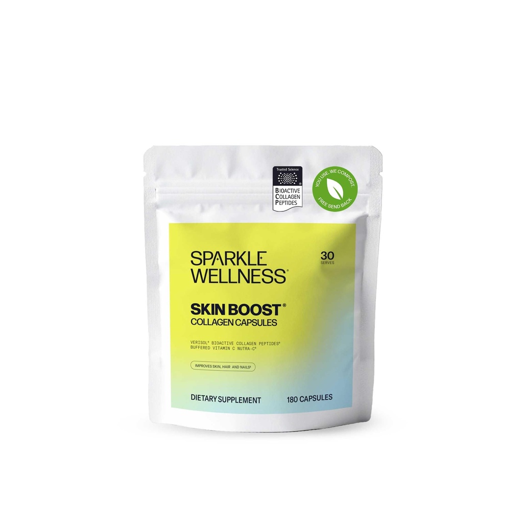 Sparkle Wellness Skin Boost Collagen Capsules (180 Pills) | 30 Günlük 2500 mg VERISOL Collagen VER & Vitamin C | Güzel Hatların Skin Elastikliğini ve görünümünü geliştirin | Saçları Güçlendirmek ve Nails