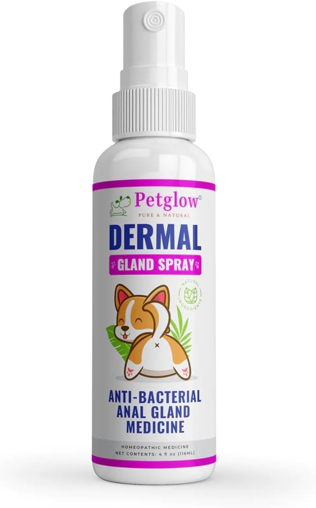 Petglow Anal Gland Ιατρική, πρωκτικός καθαρισμός για σκύλους, υποστήριξη πρωκτικού Gland, Σπρέι περιποίησης κατοικίδιων ζώων, Θεραπείες και αποτρέπει μόλυνση σκύλου Anal Gland, Feline Anal Gland Relief Υγιεινή Spray - 4 fl oz
