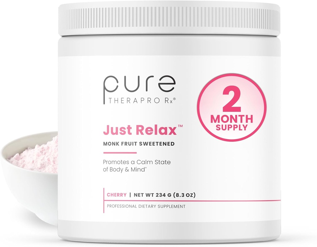 Saf Therapro Rx Just Relax Cherry - 60 Hizmetler | Destekler Rahatladı Mood & Sağlıklı Kan basıncı | Myo-inositol, Di-Magnesium Malate, GABA, Taurine, & L-Theanine
