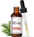 lumi Vitamin D3 K2 MK7 w Palm MCT Oil - 10000 IU D3, 200 mcg K2 MK7-60 ml Liposomal Abpsiyon Sublingual Liquid Drops - Non-GMO, Vegan, Unflavored Liquid - Monthly Supply - 2 Fl Oz