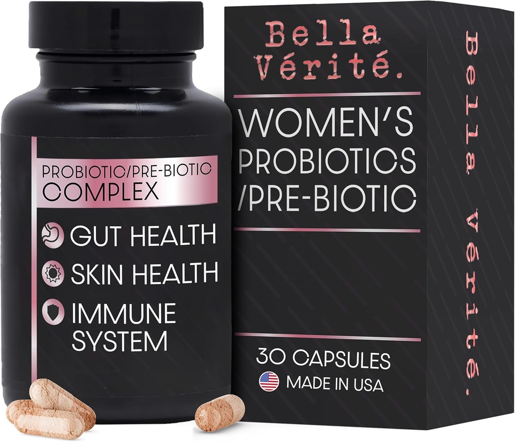 Μπέλα Βεριτέ. Probiotic & Prebiotic Complex - Υποστήριξη για την υγεία των γυναικών Digestive & Gut - 3,45 Billion CFU Lactobacillus Probiotics for Clearer Skin - Καθημερινή συμπλήρωμα προβιοτικών (30 κάψουλες χορτοφάγων)