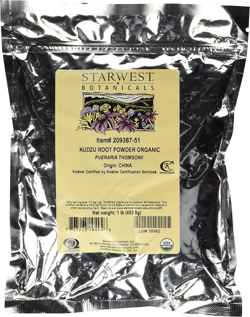 Kudzu Kök Toz Organik - Pueraria Thomsonii, 1 lb, (Starwest Botanicals)