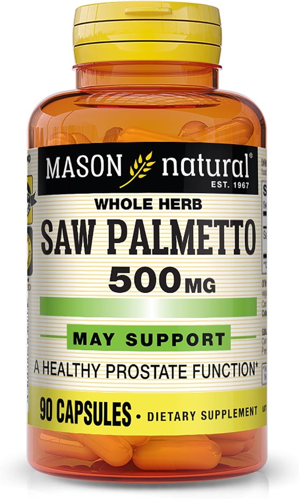 MASON NATURAL Saw Palmetto 500 mg, Υποστηρίζει Prostate Υγεία & Ουρολοίμωξη λειτουργία, 90 κάψουλες