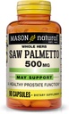MASON NATURAL Saw Palmetto 500 mg, Υποστηρίζει Prostate Υγεία & Ουρολοίμωξη λειτουργία, 90 κάψουλες