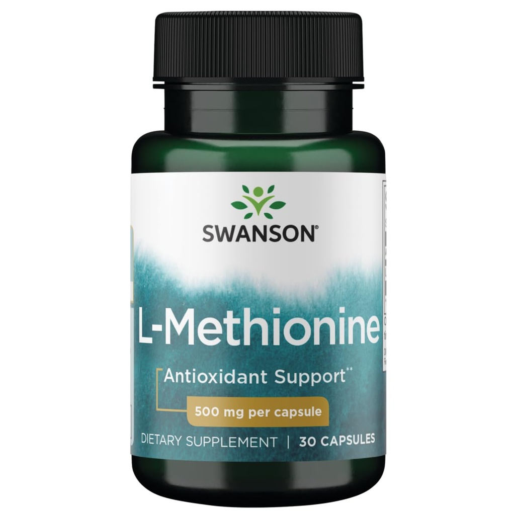 Swanson Amino Asit %100 Saf L-Methionine Essential Amino Asit Desteği Canlı Fonksiyonlar 500 Milligram 30 Capsules