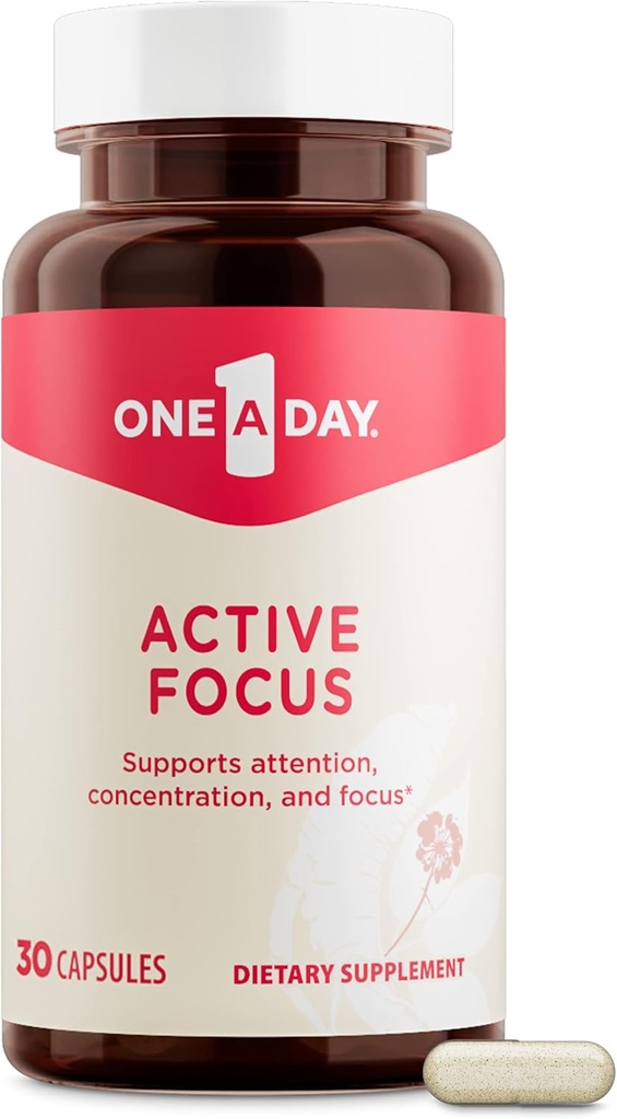 One A Day Brain Supplement – Συμπληρώματα εγκεφάλου για την υποστήριξη μνήμης και εστίασης, Συγκέντρωση και υποστήριξη εστίασης, Συμπλήρωμα εστίασης για ενήλικες με L-theanine, καφεΐνη και Ginseng, 30 κάψουλες