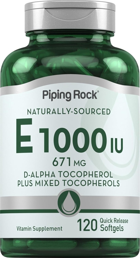 Piping Rock Vitamin E 1000 IU Softgels | 120 Kont | D-Alpha ve Karma Tocopherols | Gluten Free, Non-GMO Supplement