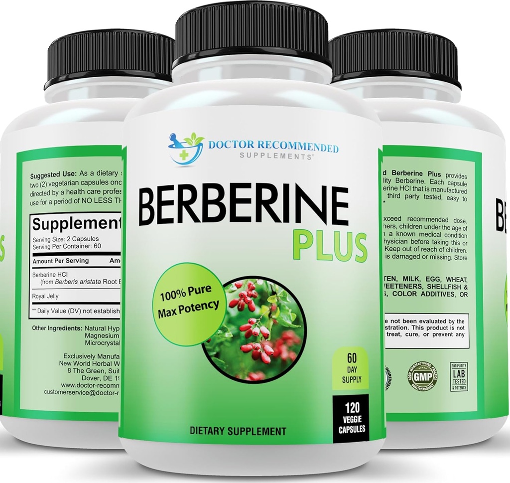 DOCTOR RECOMMENDED SUPPLEMENTS Berberine Plus 1200 mg Per Servis - Royal Jelly ile 120 Veggie Capsules