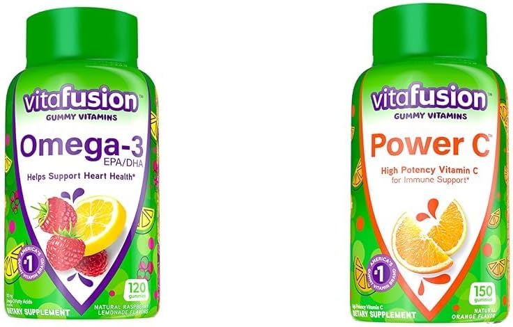 Vitafusion Omega-3 Berry Lemonade Καρδιά Υγεία Gummies 120 Count and Orange Flavoured Vitamin C Gummies for Immune Support 150 Count