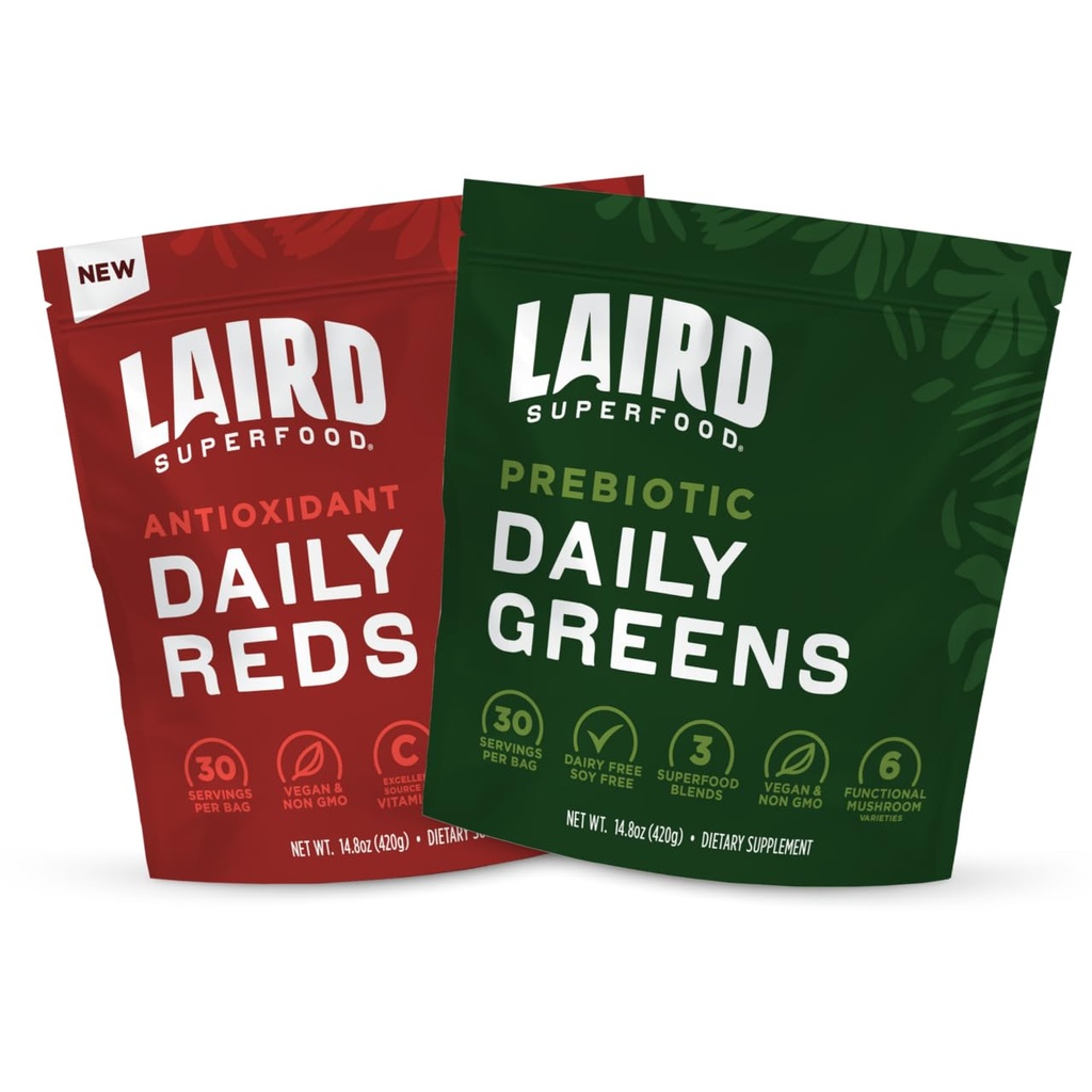 Laird Superfood Reds & Greens Sche, Prebiyotik Daily Greens ve Antioksint Daily Reds Toz, 14.8oz