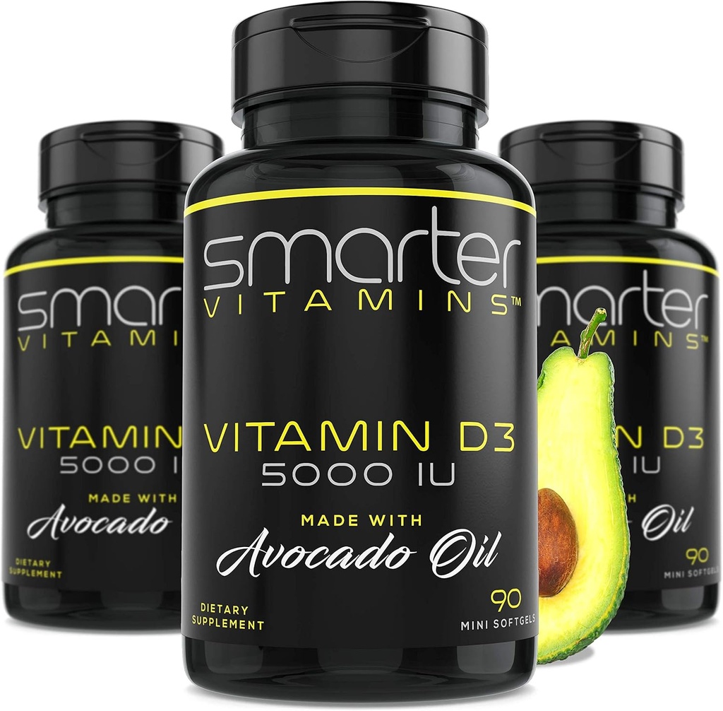 (3 Pack) Έξυπνοτερη βιταμίνη D3 5000 IU σε λάδι Avocado 125mcg 270 Mini Softgels