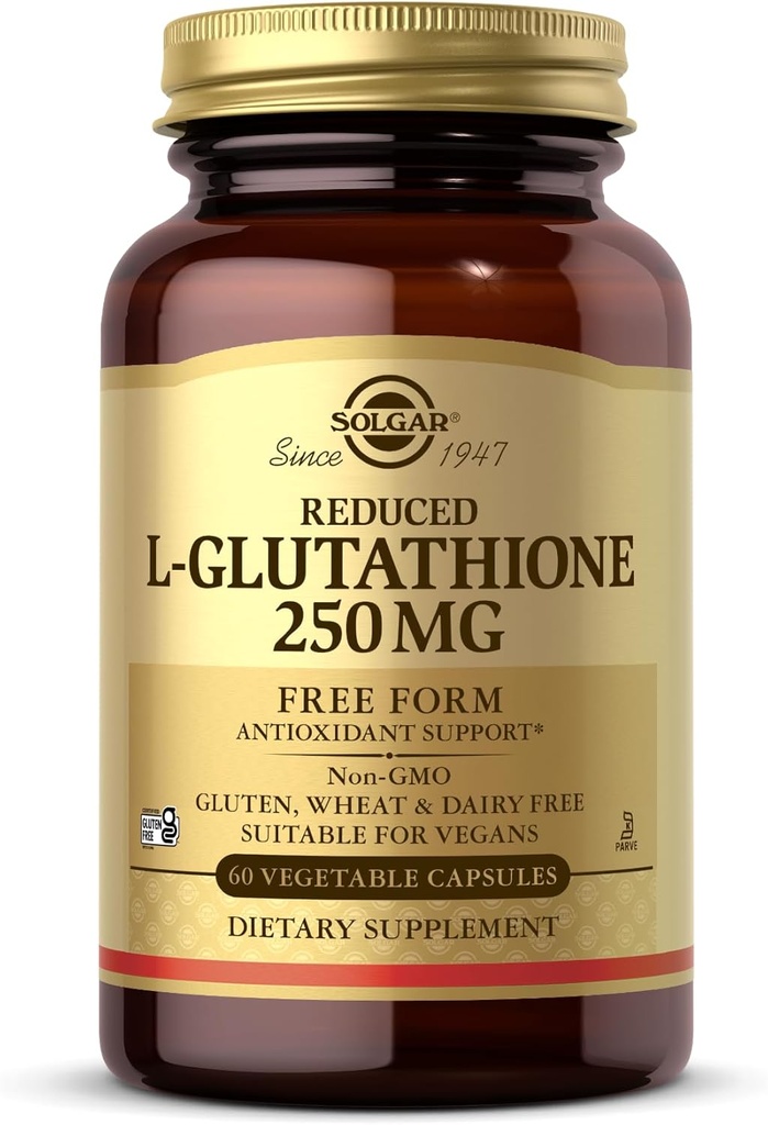 Solgar L-Glutathione 250 mg - 60 Sebze Kapsülleri - Antioksi Desteği - Non-GMO, Vegan, Gluten Ücretsiz, Süt Free, Kosher - 60 Hizmet