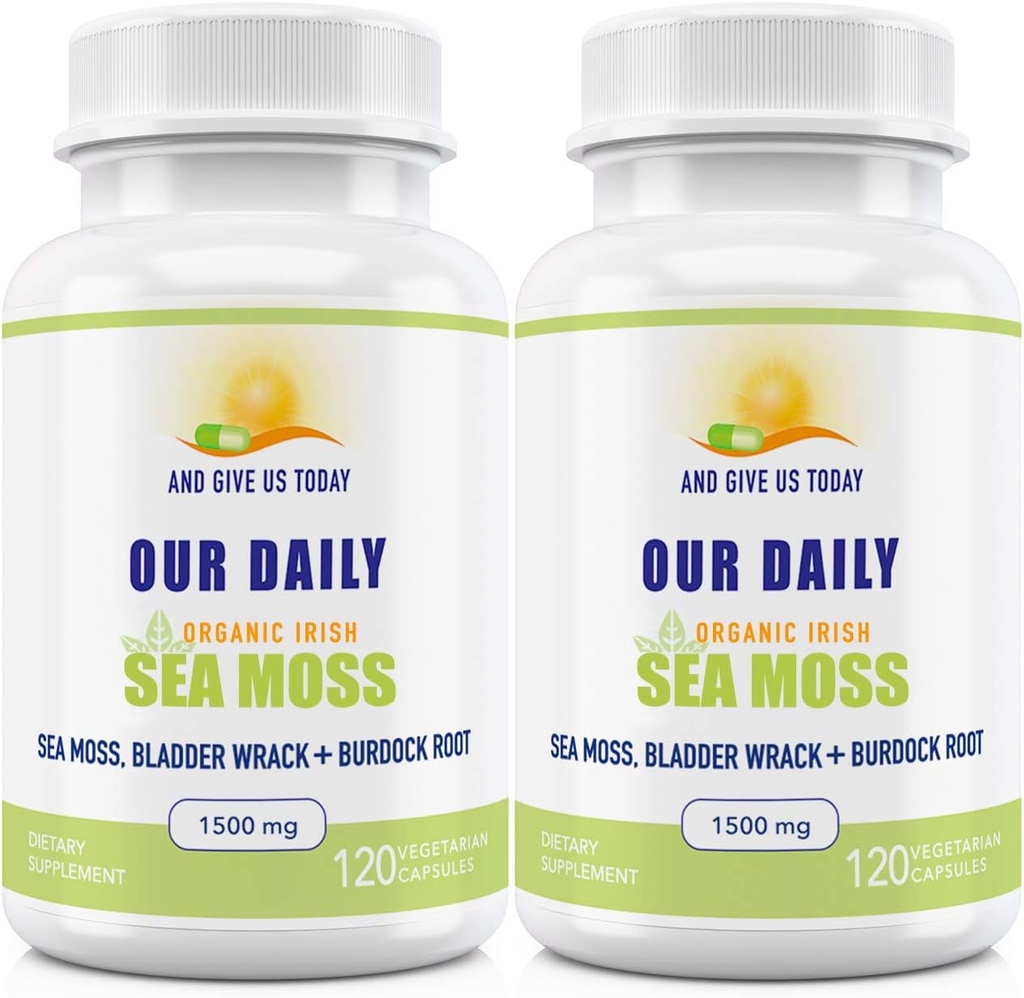 Günlük Vites Deniz Moss Capsules 1500 mg (2 Pack) - Wildcrafted Irish Sea Moss Bladderwrack ve Burdock Superfood - Immune System, Gut Health & Yourroid Support - 240 Vegetarian Capsules