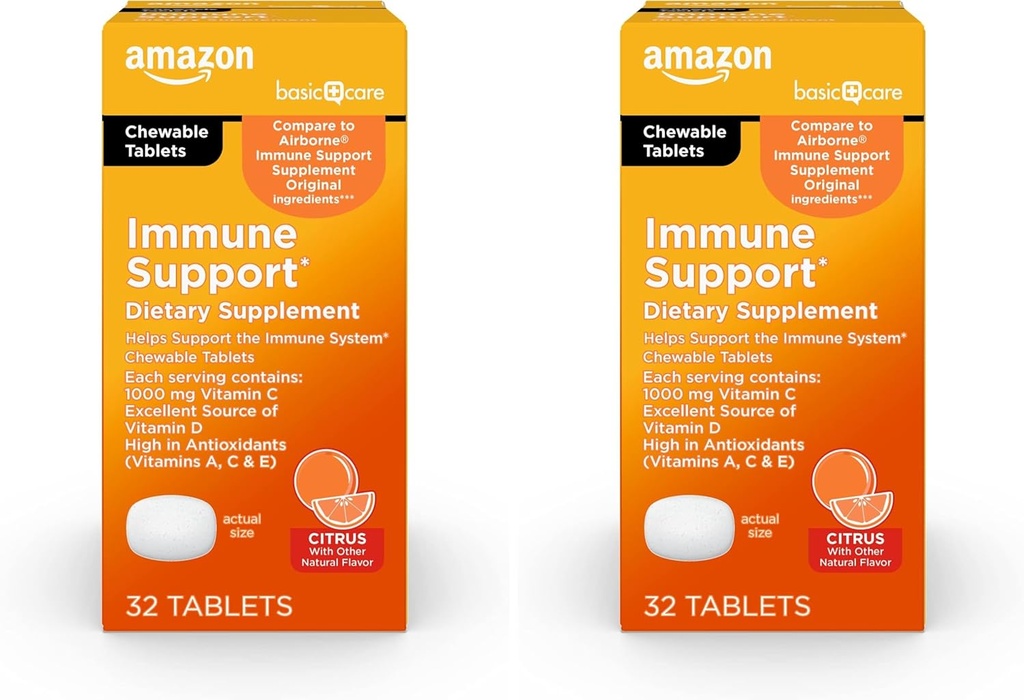 Temel Bakım Immune Support Citrus Chew Tablets, 32 Kont (Pack of 2)