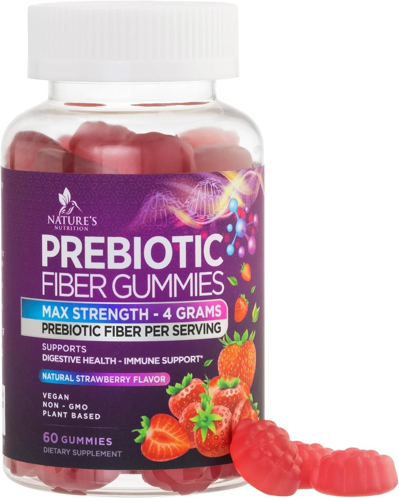Ίνες για ενήλικες, καθημερινά 4g Gummy Fiber Supplement, Prebiotic Gummy Digestive Health Support - Plant Based Soluble Fiber Chews, Prebiotics Supports Regularity & Digestion Non-GMO - 60 Gummies