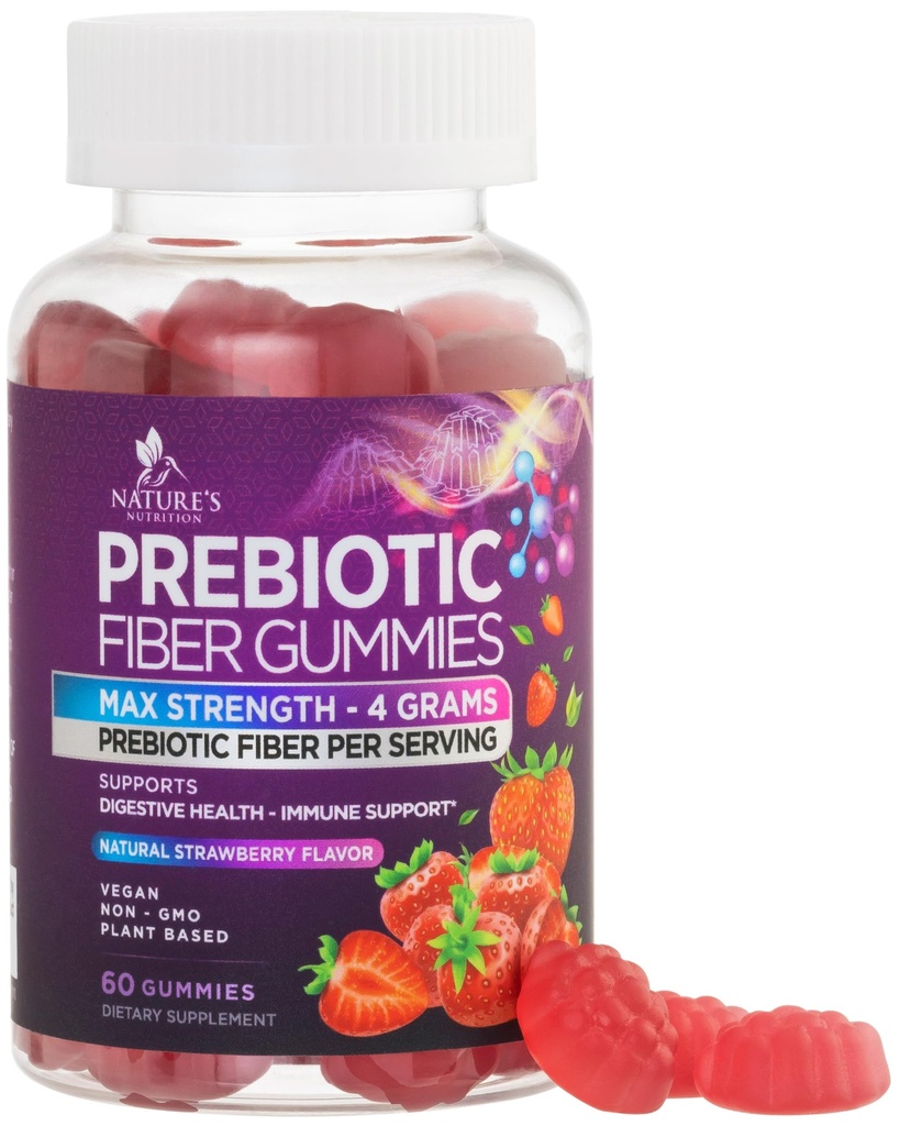 Ίνες για ενήλικες, καθημερινά 4g Gummy Fiber Supplement, Prebiotic Gummy Digestive Health Support - Plant Based Soluble Fiber Chews, Prebiotics Supports Regularity & Digestion Non-GMO - 60 Gummies