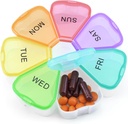 Quacc Cute Weekly Pill Organizer Travel 7 Day Portable Round Floral Pill Case Box Pill Konteyner Medcine gain for Large Vitamin Fish Oil Pill Drug Supplement Storage - Rainbow