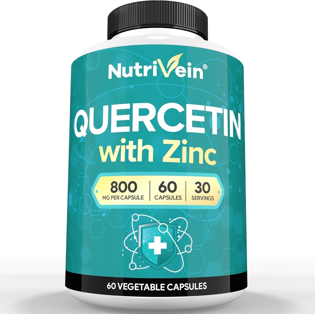 Nutrivein Ψευδάργυρος Quercetin Συνδυασμένο συμπλήρωμα - Ενισχυμένη-Απορρόφηση Quercetin με Ψευδάργυρο για το αναπνευστικό, καρδιο, ανοσοποιητικό, & υποστήριξη πλήρους σώματος - Μέγιστη βιοδιαθεσιμότητα