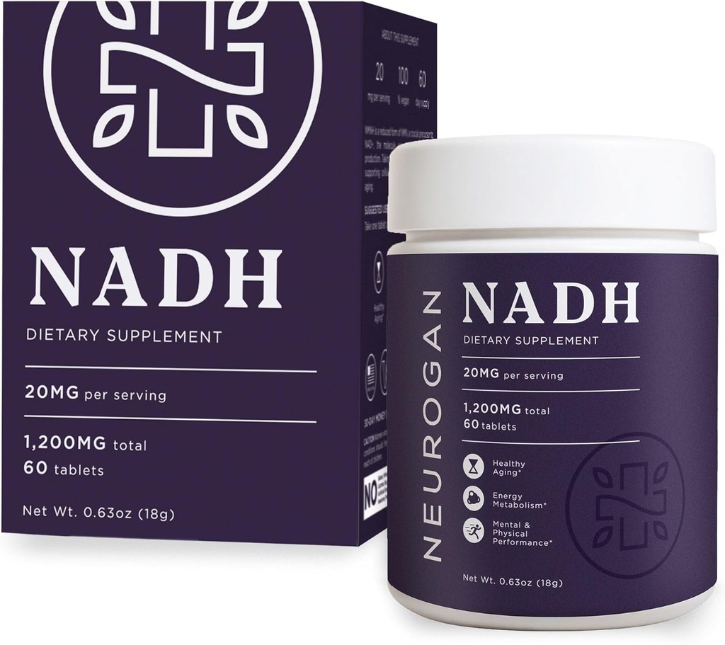 Nörogan NADH Tabletleri - 20 mg Odada, 60 Ct - Hücre Enerji, Sağlıklı Ağlama, Bilişsel, Kalp Sağlığı Supplements - Nicotinamid Adenine Dinüotide Hydride Azaltıd NAD Supplements