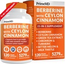 21-in-1 Berberine Supplement with Ceylon Cinnamon - Berberine 1500 mg with Chromium, Bitter Melon ve Green Tea Extract - Berberine 5X for Kilo Management & Metabolism Support with 5279 mg (120 ct)